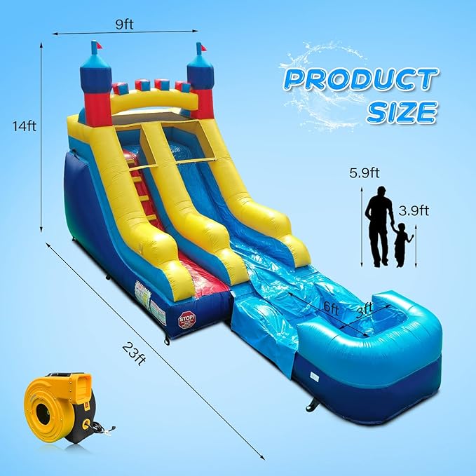 JOYMOR Commercial Grade Inflatable Water Slide with Splash Pool for Kids and Adults, 100% PVC Vinyl Inflatable Water Park for Outdoor Fun Backyard with Air Blower (23 x 9 x 14ft)