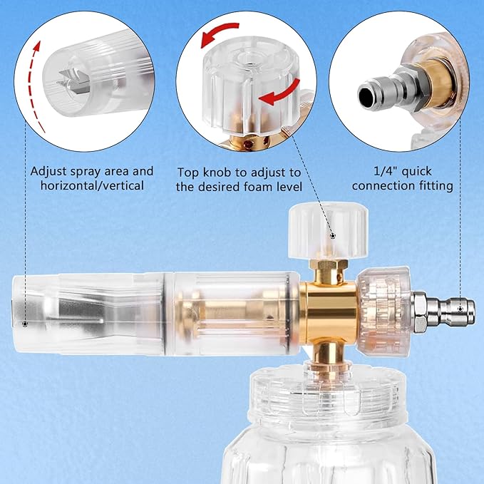Foam Cannon for Pressure Washer with Dual Purpose Switch Spray Gun, 3000 PSI Pressure Washer Accessories, Foam Cannon Dual Connector with 7 Nozzles, 1/4" Quick Connector for Car Wash Sprayer