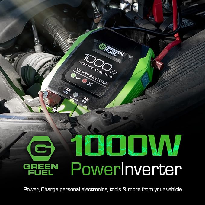 1000W Power Inverter 2000W Peak w/DC 12V to 3X 120V AC, 2X 2.4Amp USB, Mounting Brackets and Clamps Included