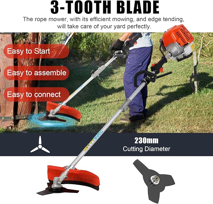 2-Stroke Weed Eater, 52cc Gas Weed Wacker 5 in 1 Gas String Trimmer Multi Functional Garden Trimming Tools with Rubber Handle & Shoulder Strap Brush Cutter for Lawn, Garden and Yard