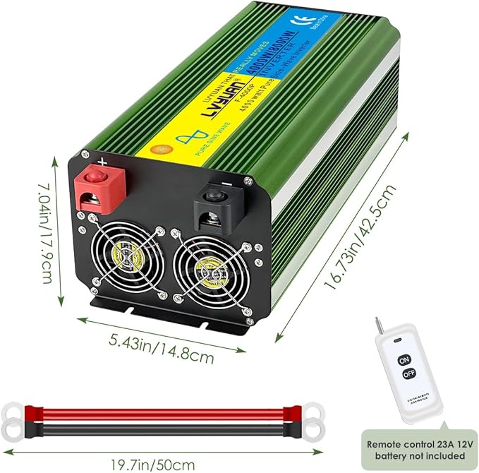 LVYUAN 4000 Watt Heavy Duty 8000(Peak) Pure Sine Wave Power Inverter 24V DC to 110V 120V AC Converter with 4 sockets,LED Display,Remote Control and USB Port for Family,RV, Truck,Road Trip,Emergency
