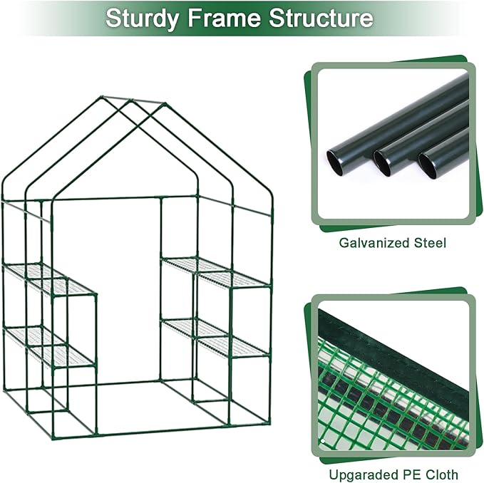 Outdoor Greenhouse with Screen Door,Outside Heavy Duty Walk in Green House for Garden Plants UV Protection Thermostatic Waterproof (Green, 78x56x56 Inch)