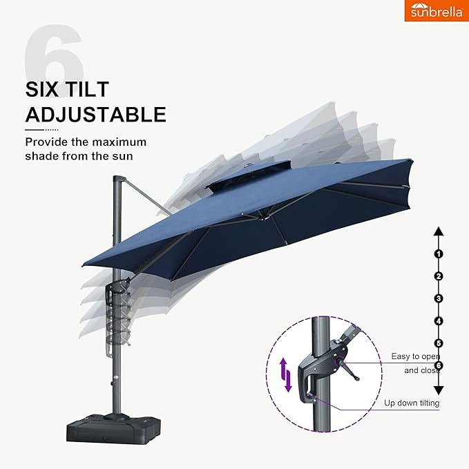 PURPLE LEAF Sunbrella Patio Umbrella 10 Feet Outdoor Double Top Large Offset Hanging 360° Rotation Heavy Duty Cantilever Square Umbrella for Garden Patio Deck Pool Backyard Spectrum Indigo