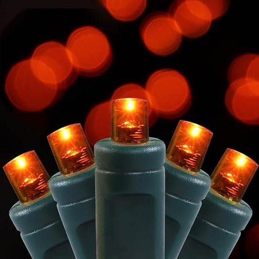100 LED 5MM Orange Christmas Lights, 33FT Indoor/Outdoor String Light, Mini Lights for Garden, Patio, Christmas Trees - Green Wire, Commercial Grade, UL Listed