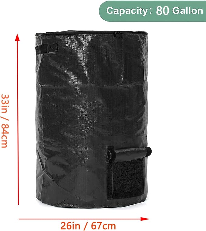 Large Compost Bin Bags,Garden Compost Bin Bags 80 Gallon(300L) Outdoor Collapsible Garden Yard Garbage Cans Fallen Leaf Bag (Black 1pc)