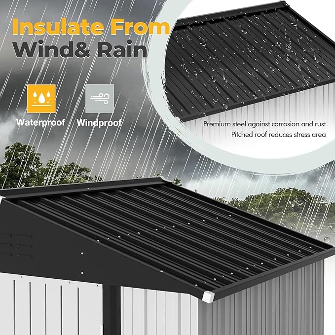 Furniwell Outdoor Storage Shed, Metal Garden Sheds Outdoor Storage House with Single Lockable Door for Backyard Patio Lawn (White, 6 x 4 FT)