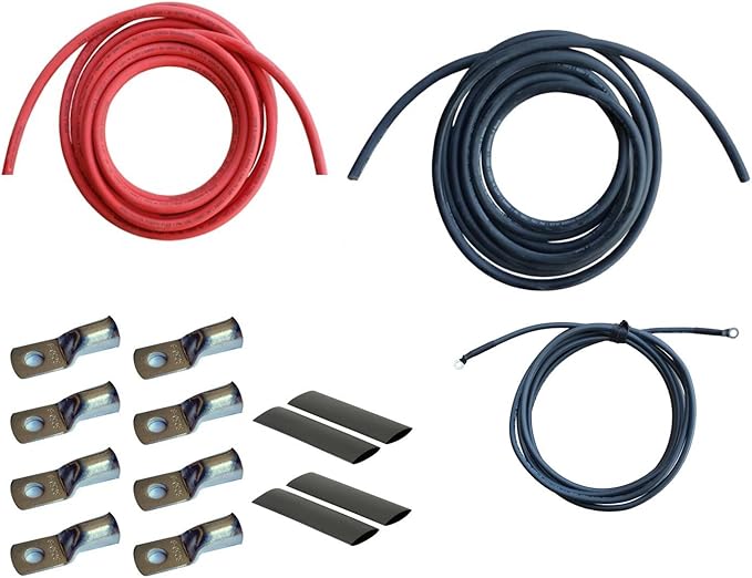 WindyNation 4 Gauge AWG (2 Feet Black + 2 Feet Red) Power Inverter Battery Cable Wire Kit for DC to AC Inverters RV, Car, Solar, Marine, Off-Grid