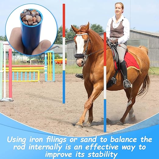 Red White Blue Pole Bending Poles for Horses - Set of 6 | Lightweight, Portable Horse Training Poles | Horse Training Equipment for Agility, Patterns, Obstacles - Easy Storage & Setup