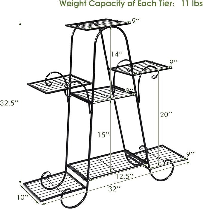 S AFSTAR 7 Tier Plant Stand, Parisian Style Garden Cart Stand, Multi-layer Mental Plant Stand, Plant Flower Pot Display Rack, Pot Holder for Indoor Outdoor Plant Stands for Patio Balcony (Black)