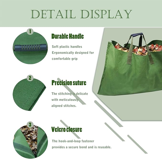 Reusable Yard Waste Bags, Leaf Bags with Handles 600D Oxford Cloth Leaf Collector Foldable Waste Container Lawn Leaf Pick Up Tools Portable, 45.27x22.75 (inch)
