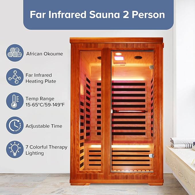 Far Infrared Sauna Home Sauna Spa Room for 2 Person Low-EMF Wood 1880W Indoor Saunas with Oxygen Bar 47.2 * 41.3 * 74.8Inch