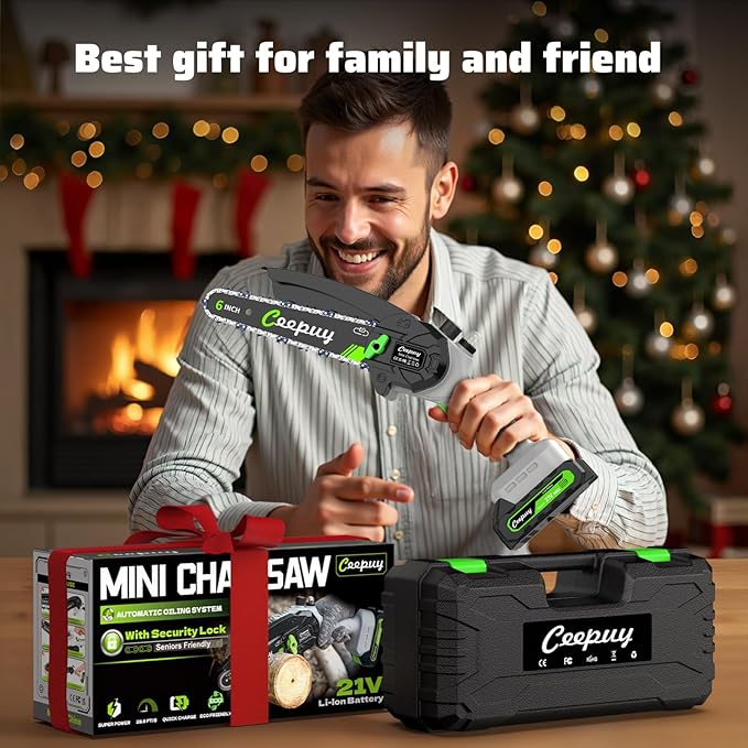 Mini Chainsaw Cordless,6 Inch Portable Electric Chainsaw with Automatic Oiler/Security Lock/Battery Powered Small Handheld Saw for Trees Branches Trimming,Wood Cutting, Gifts for Men Women