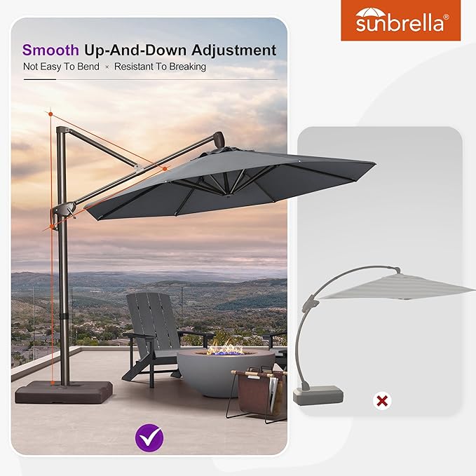 PURPLE LEAF 10FT Cantilever Patio Umbrella with 360-degree Rotation Aluminum Round Outdoor Offset Hanging Umbrella for Patio Pool, Deep Grey