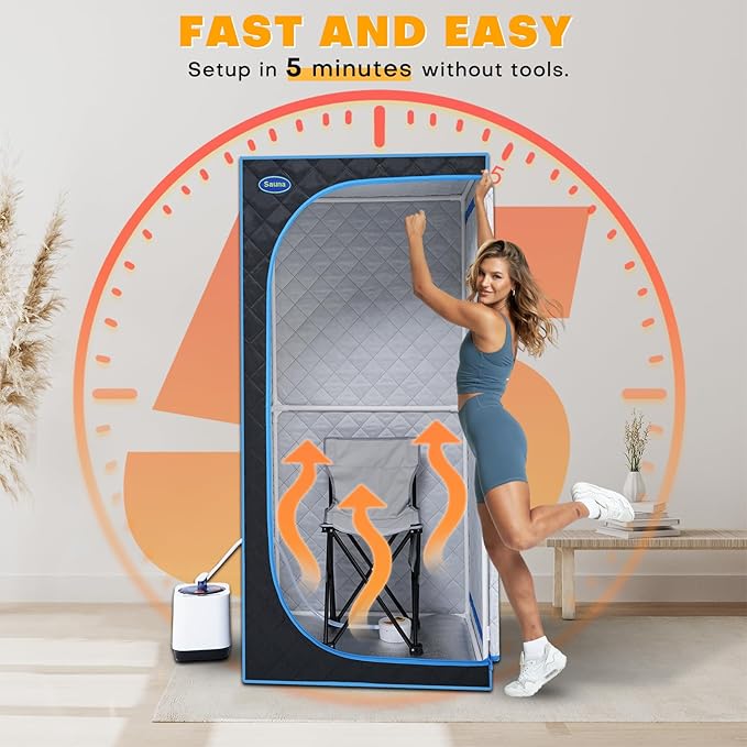 Portable Steam Sauna Tent Full Size, Oversized Personal Sauna Kit for Home Spa, Lightweight Sauna Box with Steamer, Time & Temperature Remote Control, Foldable Chair, 32'' x 32'' x 63''