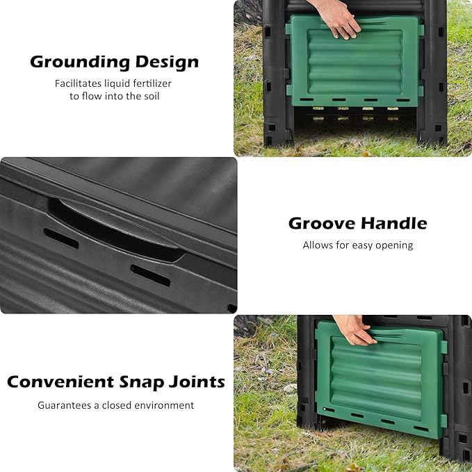 Happygrill Outdoor Compost Bin, Composting Box w/Top Flip Latch-on Lid,80 Gallons Composter for Kitchen Waste & Garden Scraps, Compost Barrel for Fast Creation of Fertile Soil (Black+Green)