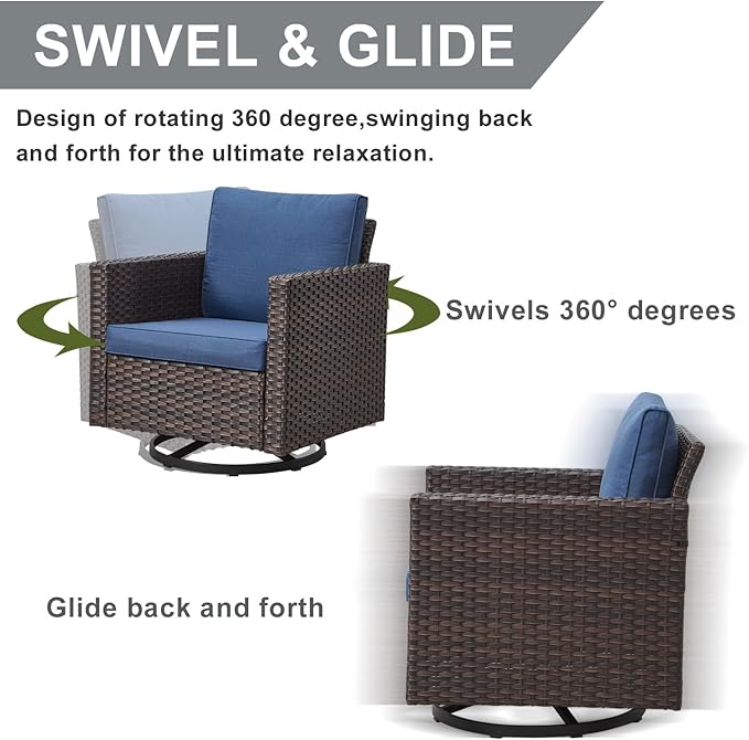HUMMUH 5 Piece Patio Furniture Set,Wicker Swivel Rocker Patio Chairs Set of 4 with 30'' Fire Pit Table Outdoor Furniture Set for Porch,Garden,Backyard