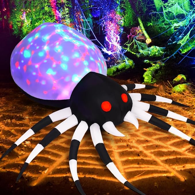GOOSH 6 FT Height Halloween Inflatables Outdoor Spider with Magic Light, Blow Up Yard Decoration with LED Lights Built-in for Holiday/Party/Yard/Garden