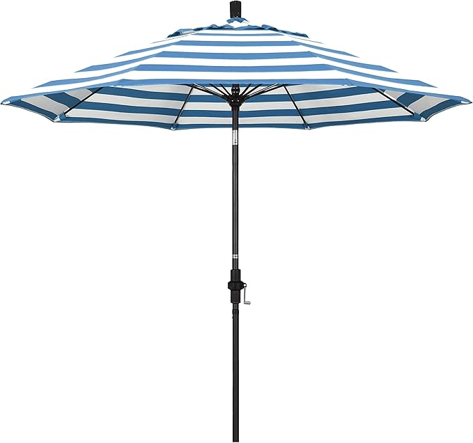 California Umbrella 9' Round Aluminum Pole Fiberglass Rib Market Umbrella, Crank Lift, Collar Tilt, Black Pole, Sunbrella Spectrum Mist