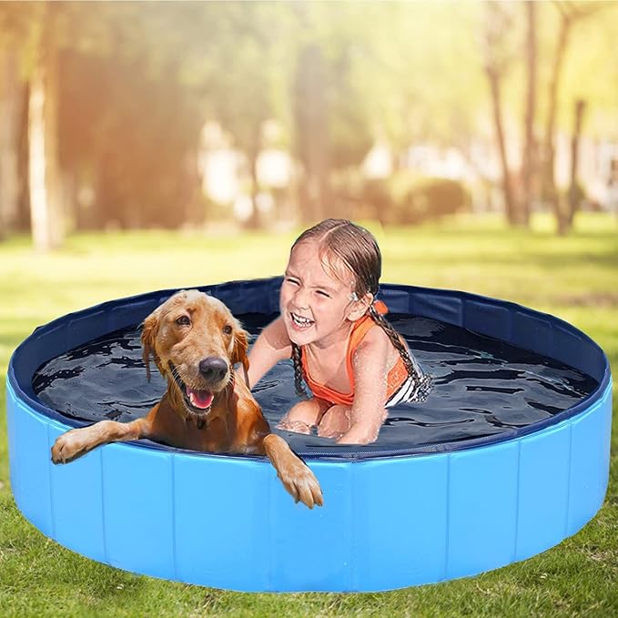 Upgraded Foldable Dog Pet Swimming Pool Plastic Children's Padding Pool Bathtub Large Small Dogs Outdoor Leak-Proof Collapsible Pool(L-48''x12'')