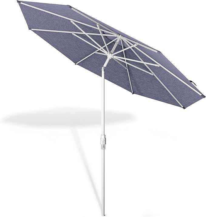 Midtown Umbrellas The Swilt 10 Feet Patio Umbrella in Terylast Purple Texture Polyester Fabric - Fiberglass Ribs, Auto-Tilt Aluminum Frame For Backyard, Deck, Garden, Pool - White Pole