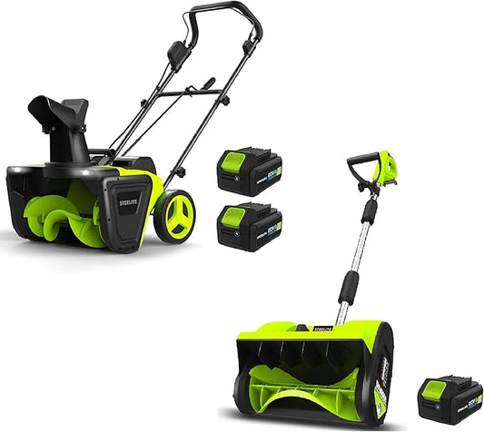STEELITE Cordless Snow Blower & Snow Shovel Combo - 42V 20-Inch Snow Thrower (850 lbs/Minute) + 21V 12-Inch Snow Shovel (20-Ft Throwing Distance) - Includes 3 x 4.0Ah Batteries & Charger (2 Packages)
