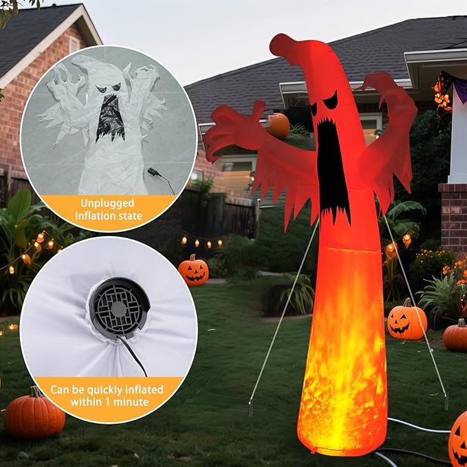 Halloween Inflatable Ghost Decoration, LED Color Changing Lights, Outdoor Yard Decor with Wings (12FT Giant White Ghost)