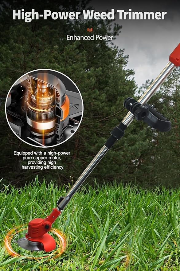 Cordless Weed Wacker, Electric Weed Eater, Grass Trimmer Cordless, 2 Batteries, Weed Erimmer,GCJ-Hong
