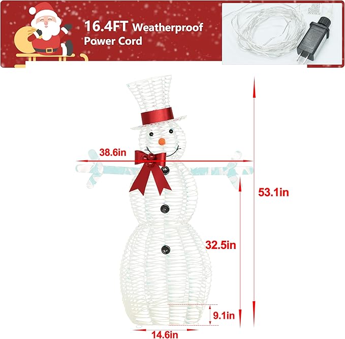 VEIKOU 4.5FT Christmas Outdoor Decorations Snowman, Outdoor Christmas Decorations Snowman with 100 LED Lights, Pre-Lit Iridescent Christmas Decor Snowman for Indoor Outdoor Garden, Yard, Lawn