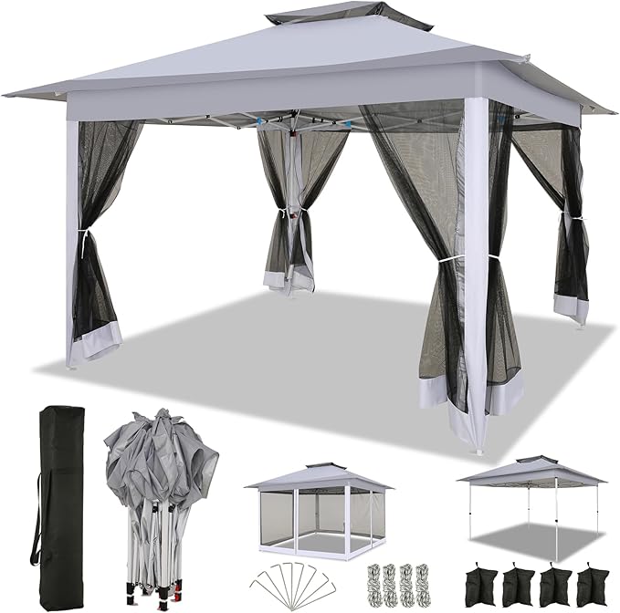 COBIZI 12x12 Pop up Gazebo on Clearance with Mosquito Netting,carpas para Patio Deals,Outdoor Canopy Tent with Portable Carrying Bag, Patio Gazebo for Garden Backyard, Lawn & Beach,Grey