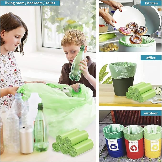 Biodegradable Trash Bags - 13 Gallon Durable Garbage Bag [100 Count], Perfect for Tall Trash Cans Green Thicken Recycling Bin Bags for Kitchen, Bathroom, Camping, Office, Car