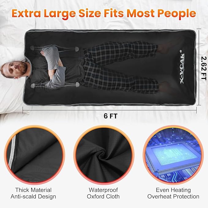Sauna Blanket for Detoxification, Far Infrared Sauna Blanket, Portable Sauna for Home, 113-176℉, 30-60 Minutes Timer, 6 ft x 2.62 ft