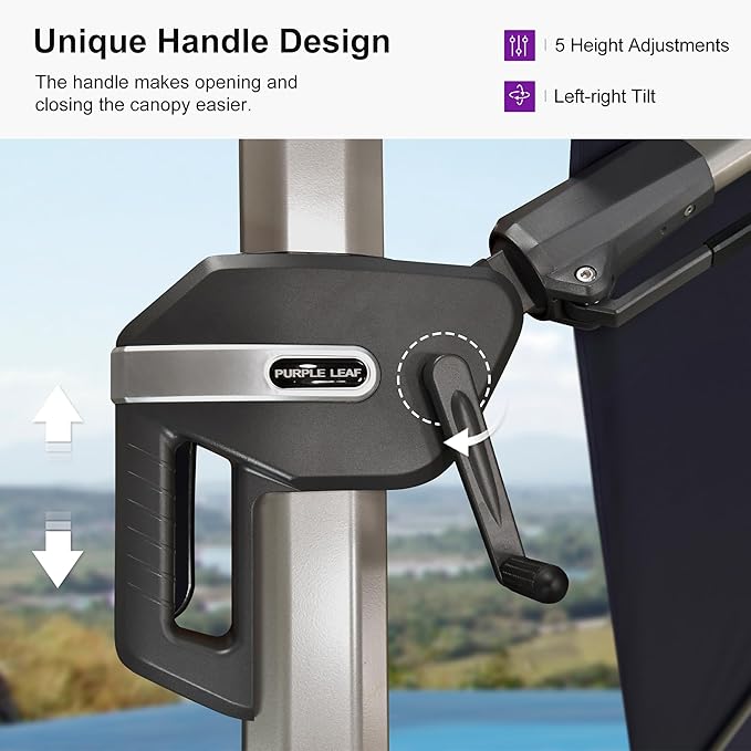 PURPLE LEAF 11.5' X 8' Left-right Tilting Patio Umbrella with Base Outdoor Swivel Cantilever Offset Aluminum Umbrella with Champagne Frame and 360-degree Rotation for Garden Deck Pool, Navy Blue
