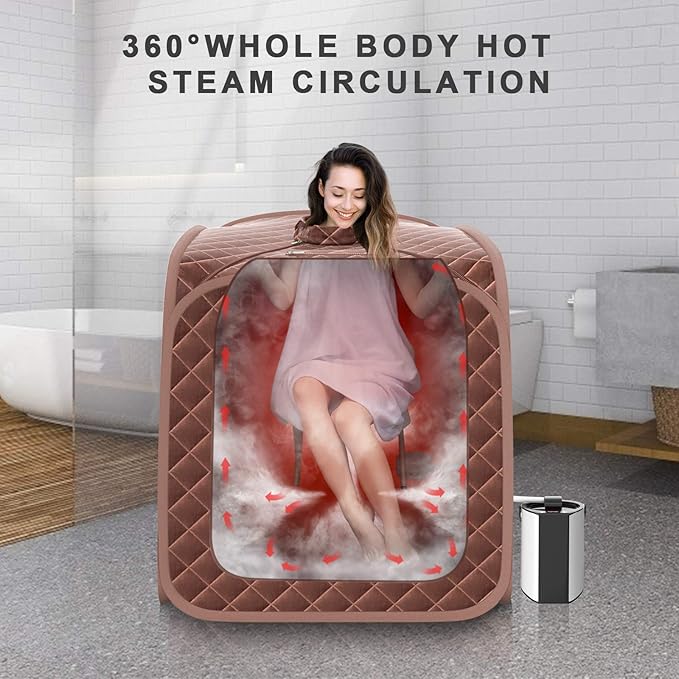 Giantex Portable Sauna, Sauna Box 3L Steam Box Remote Control, 9 Adjustable Temperature & Timer, Foot Roller, Mat & Foldable Chair, Steam Sauna for Single Person, Personal Sauna Tent for Home, Coffee