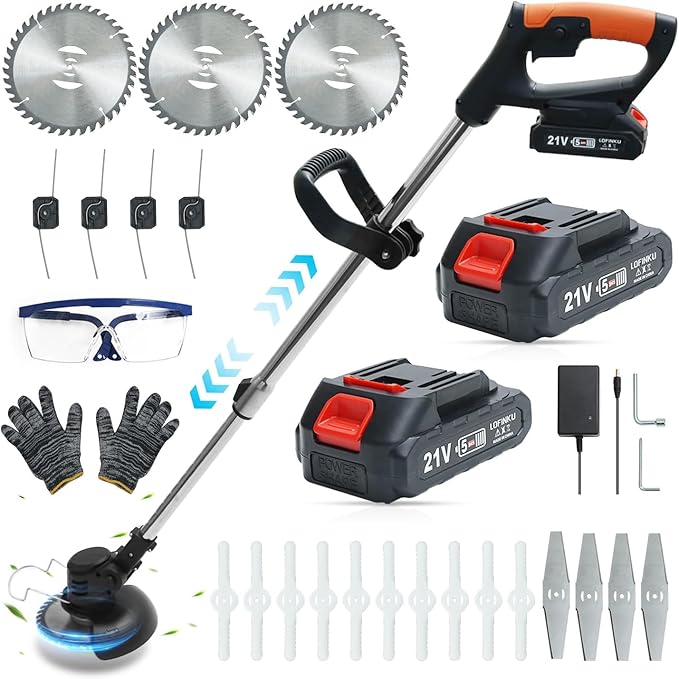 Cordless Weed Wacker,Lightweight Adjustable Design,Electric Weed Eater,2 Batteries,Safer Yard Work,Grass Trimmer Cordless for Lawn, Garden, Yard GCJ-Black