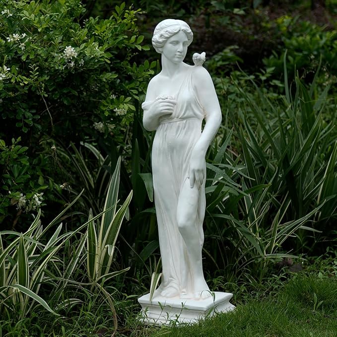 Outdoor Nymph Statues, 32Inch Garden Goddess Sculptures, Greek Mythology Roman Decor, Large Statues for Patio Yard Lawn Porch, Ivory (Nymph02-Ivory)