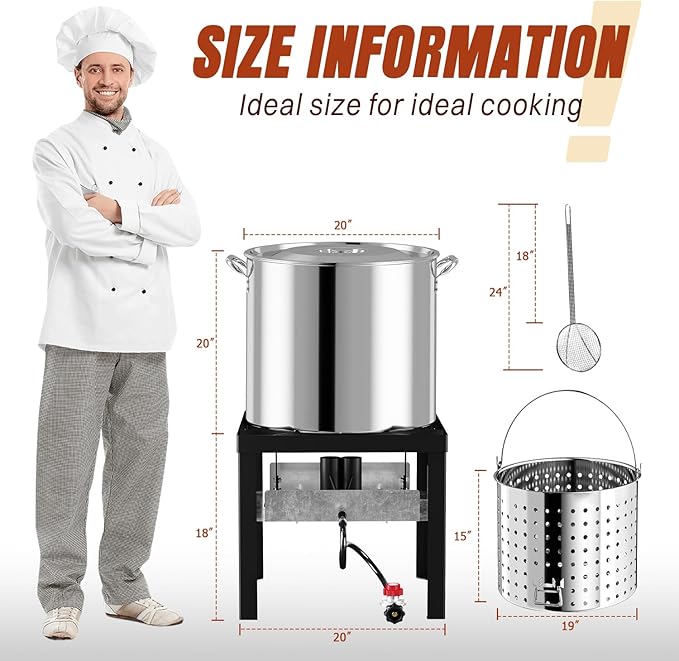 Stainless Steel 100QT Crawfish Boiler Kit, Waterproof Cover & 18-inch Skimmer, 110,000BTU Propane Burner Stove, 0-20PSIG Regulator, Seafood Boil Pot, Crab Boil Pot with 80QT Basket