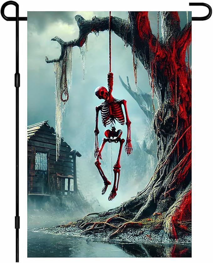 Halloween Horror Garden Flag 12x18 Inch Hanging Skull Swamp Tree Flag Outdoor Yard Decorations House Banner Porch Lawn Patio Home Decor