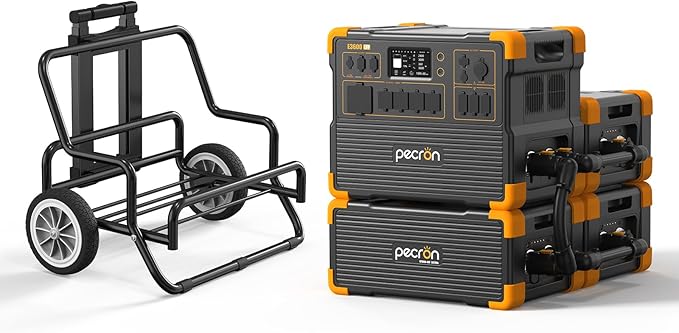 pecron E3600LFP Portable Power Station 3072Wh with Three Extended Batteries Trolley Kit, Expandable to 15360Wh, 5x3600W AC Outlets LiFePO4 Battery Backup Solar Generator for RV, Camping, CPAP