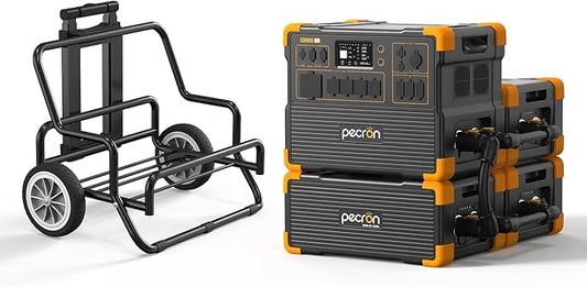 pecron E3600LFP Portable Power Station 3072Wh with Three Extended Batteries Trolley Kit, Expandable to 15360Wh, 5x3600W AC Outlets LiFePO4 Battery Backup Solar Generator for RV, Camping, CPAP