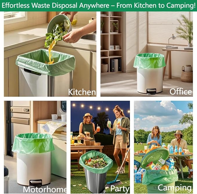 Biodegradable Trash Bags 13+ Gallon-Plant-Based Tall Kitchen compostable Waste Bags, Heavy Duty 1.18 Mil & Leakproof, 50 L, Fits 13 Gallon Bins, Recyclable -Strong Large Trash Bags (60 Count)