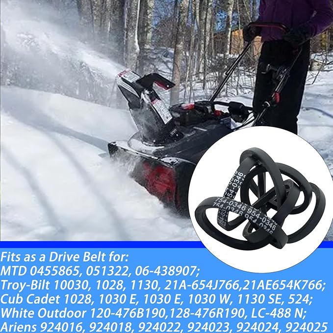 754-0346 Snowblower Auger Drive Belt 3/8" x 30" for Cub Cadet MTD Troy-Bilt White Outdoor 754-0346 954-0346 Ariens 07208400 S-tens 265-013 Toro 6552(2 Pcs)