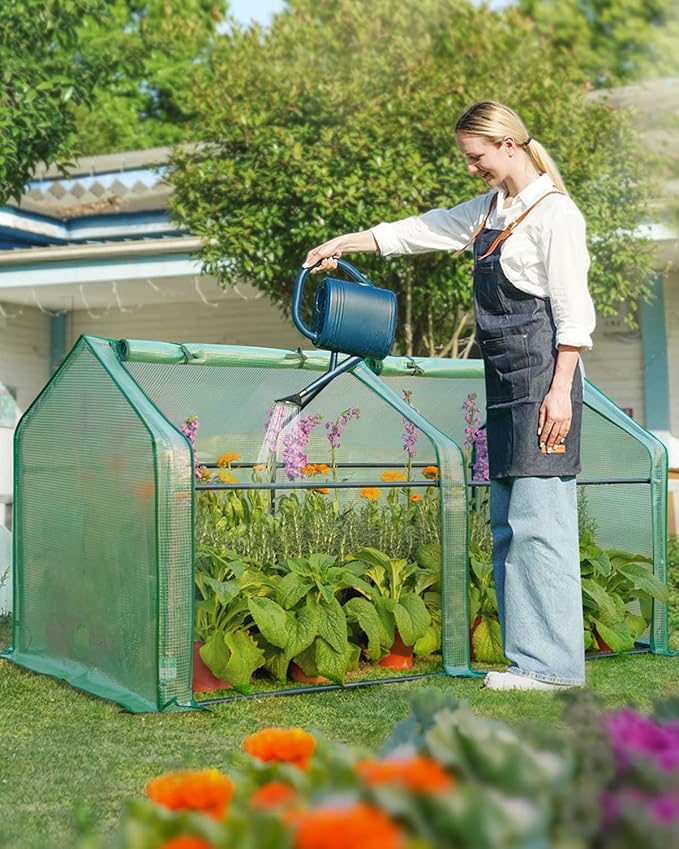 Quictent Portable Mini Cloche Greenhouse w/ Elevated Bottom, Roll-up Zippered Window Waterproof UV-Resistant Hot House for Indoor Outdoor Gaden, Plus 50 T-Shaped Plant Tag, 71" x 36" x 36" (Green)