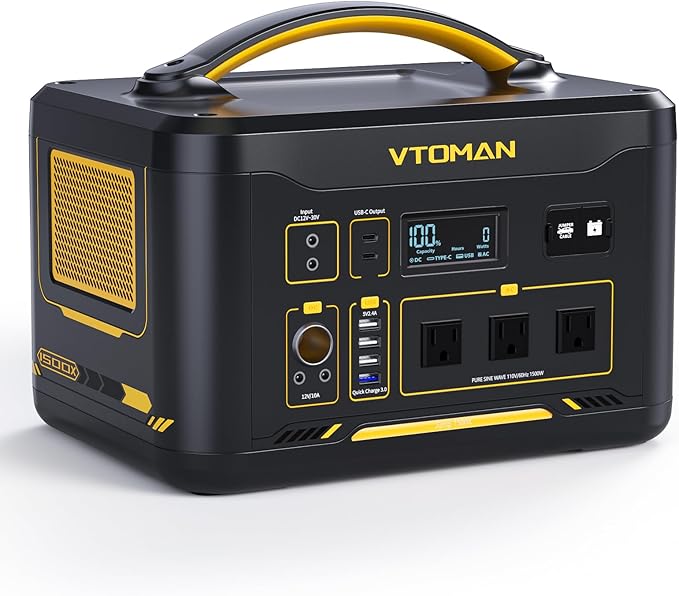 VTOMAN Jump 1500X Portable Power Station, 828Wh LiFePO4 (LFP) Battery, 1500W (3000W Peak) Solar Generator with Expandable Capacity, 3x Pure Sine Wave 1500W AC Outlets, 2xPD 100W, 3x Regulated 12V DC