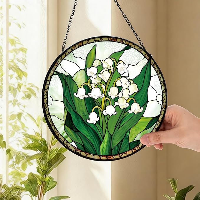 Lily of The Valley Flower Suncatcher -7.9 in Stained Glass Window Hanging Sun Catcher Garden Decor