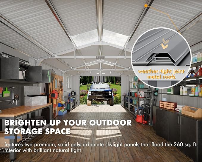 Metal Garage Shed, 13x20x8.5' Large Outdoor Storage Building and Workshop, Weatherproof Steel Carport with Ultra-Reinforced Truss System, Skylights & Dual-Entry