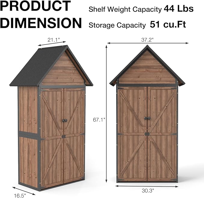 Outdoor Storage Shed with Strongest Metal Frame, Storage Cabinet with Floor, Weatherproof Tool Shed with Adjustable Shelfs, Lockable Metal Garden Shed Steel for Backyard Patio (Brown)