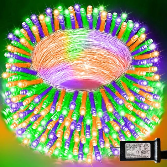 66ft Halloween Decorative Mini Lights, 200 LED Transparent Wire Fairy Starry String Lights Plug in, 16 Lighting Modes for Halloween Outdoor Party Decoration (Orange/Purple/Green)