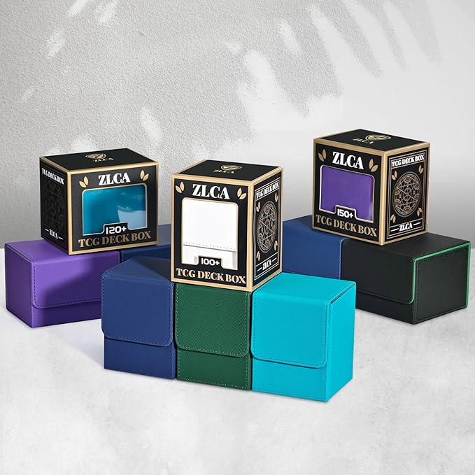 ZLCA Card Deck Box for MTG, Yugioh Deck Case Holds 100+ Single Sleeved Cards, PU Leather Magnetic Storage Box Fits for CCG TCG Sport Card (Black& Dark Green)