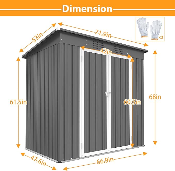 4x6ft Metal Shed Outdoor Storage Shed,Metal Steel Utility Tool Shed Storage House with Double Lockable Doors and Air Vent for Backyard Garden Patio Lawn Gray