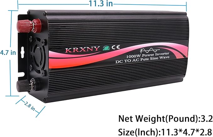 1000W Pure Sine Wave Power Inverter 48V DC to 110V 120V AC 60HZ with LED Display US Output Socket for RV Camping Home Solar